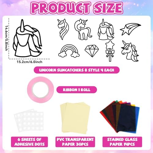 QOUBAI 32 Sets Unicorn Rainbow Suncatchers Craft Kit DIY Window Stained Glass Effect Diamond Star bow Paper Crafts Home School Classroom Decoration Kid Birthday Gift Creative Art Project Activity Game - Image 2