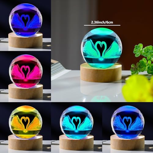 3D Swan Gifts: Crystals Ball 60mm Glass Figurines Decor Items for Anniversary, Birthday, Best Friends, Swan Lovers Keepsake Paperweight - Image 2