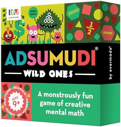Evermade Adsumudi Math Game - Wild Ones - The Wildly Fun Game for Kids to Tame Fractions, Decimals, Money, Big Numbers and Mental Math - Great for Ages 9 and Up by Evermade