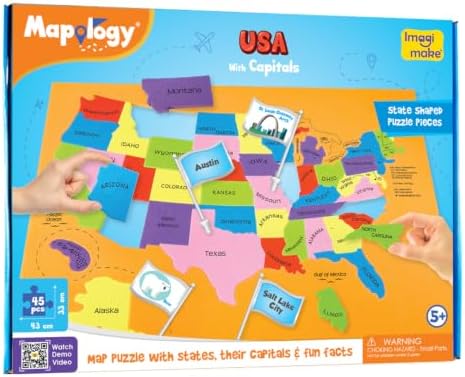 Imagimake Mapology USA Map Jigsaw Puzzle, Learn States, Capitals with Flags - Image 2
