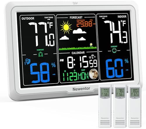 Newentor Weather Station Wireless Indoor Outdoor, White, 3 sensors by Newentor