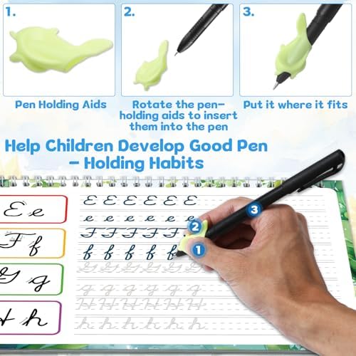 chiazllta 8 Pack Grooved Cursive Handwriting Workbook with Disappearing Ink Pens Magic Grooved Cursive Reusable Handwriting Practice Books Copybooks for Kids Beginners Learning Activities Supplies - Image 3
