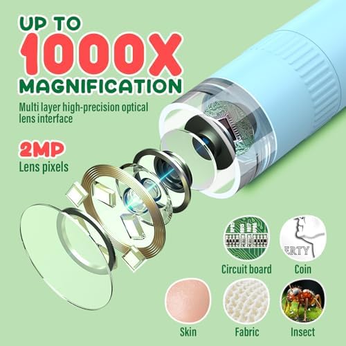 IMICHI Microscope for Kids 50X-1000X - 2 inch IPS HD Screen, 32GB Storage Card, 1080P Video, 2-Hour Battery Life, Easy Carry, Slides Included - Perfect Science Kit Gift for Kids Ages 8-12 Blue - Image 3