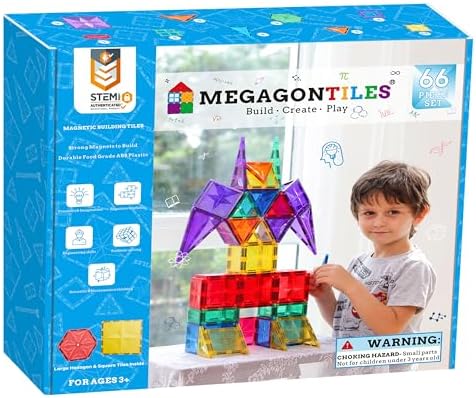 MEGAGONTILES 66PCS Premium Polygon Magnetic Tiles Set | STEM-Authenticated Magnetic Building Blocks | Educational Construction Toy for Kids Ages 3–8 (Boys & Girls) by MEGAGONTILES
