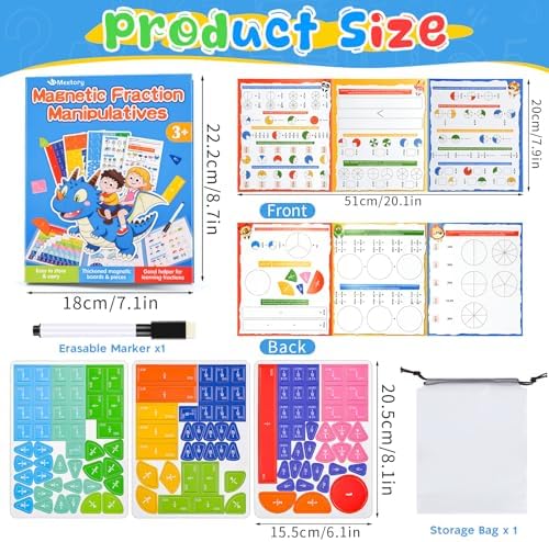 Meetory Magnetic Fraction Playbook - Magnetic Fraction Demonstration Book, Montessori Math Manipulatives Kit, Homeschool Classroom Fraction Puzzles and Games - Image 2