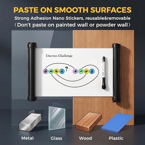 Roll-Up Mini Whiteboard - Uncross Challenge Puzzle Game, Magnetic Markers & Blocks, Reusable Portable IQ Training Toy for Adults, Party Travel, Multi-Surface Nano Adhesive Whiteboard - Image 6