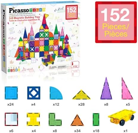 PicassoTiles 152 Piece Magnetic Tiles, Mirror Theme STEM Building Ages 3+ - Image 3