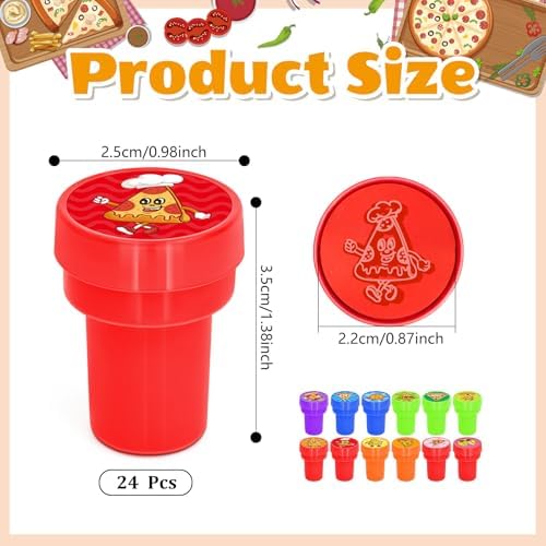 Cinrobiye 24 Pcs Pizza Stampers Party Favor Set, Cute Food Pizza Stamps for Kids Birthday Party, Classroom Rewards, Carnival Prizes, Goody Bag Fillers, Pizza Themed Party Supplies - Image 2