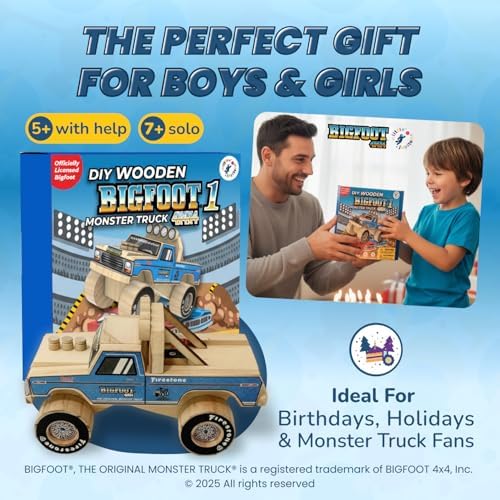 DIY Bigfoot 1 Monster Truck Wooden Kit w/Stickers (Small 5")- Officially Licensed Kids Building Kit - Wood Building Kits for Kids & Stem Toys for Ages 5-8 Years - Arts & Crafts Kits for Children - Image 6