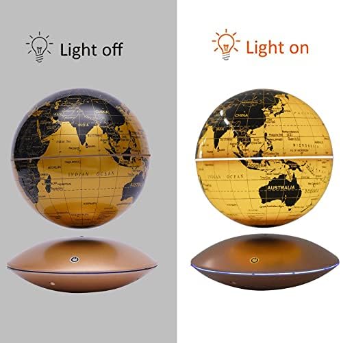 Magnetic Levitation Globe w/UFO-Shaped Base, 6 Inch Rotating Geographic Globe with LED Light, Auto Rotation Suspended Floating World Map Night Light for Table Desk Decor Holiday Gift, Gold - Image 5