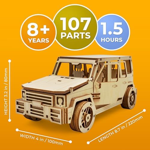 CG Games 3D Wooden Puzzles,RoverPlex F9 Jeep Car Model Kit. Self Building Vehicle DIY Kits, Wood Puzzle Models for Kids to Build, Brain Teaser Educational Puzzle Gifts for 8 Years Old and Up - Image 2