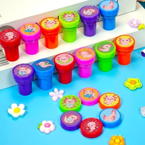 Cinrobiye 24 Pcs Axolotl Stampers Party Favor Set, Cute Axolotl Stamps for Kids Birthday Party, Classroom Rewards, Animal Lover Gifts, Goody Bag Fillers, Underwater Creature Party Supplies - Image 3