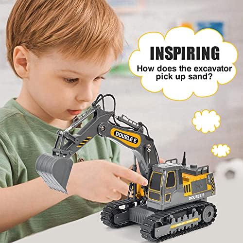 DOUBLE E Remote Control Excavator Toy Construction Toys Tractor Rechargeable Battery RC Vehicles Electric Truck Sandbox Digger Toys for Boys Girls Kids, Gray - Image 5