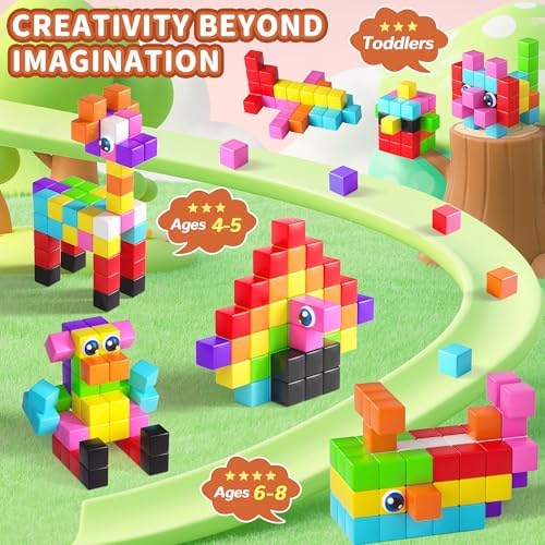 65PCS Magnetic Blocks with Magnet Eyes Toy, Magnetic Building Blocks with Storage Bag for Kids Gifts, STEM Preschool Sensory Magnetic Cubes for Toodlers Boys Girls Ages 3 4 5 6 7 8, Bright Color - Image 5