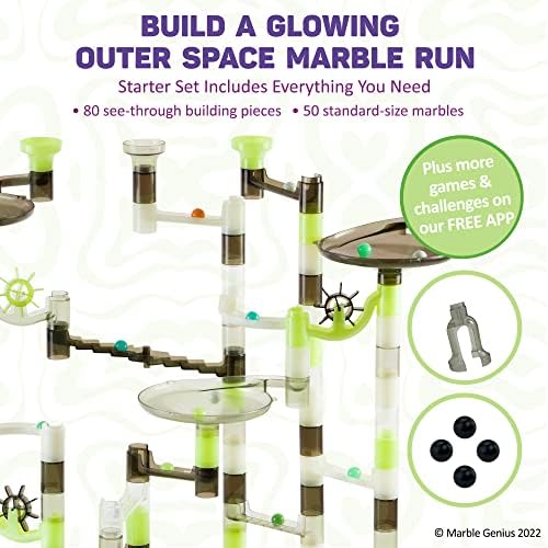 Marble Genius Marble Run Starter Set STEM Toy for Kids Ages 4-12 - 130 Complete Pieces (80 Translucent Marbulous Pieces and 50 Glass Marbles), Construction Building Block Toys, Theme (Space) - Image 3