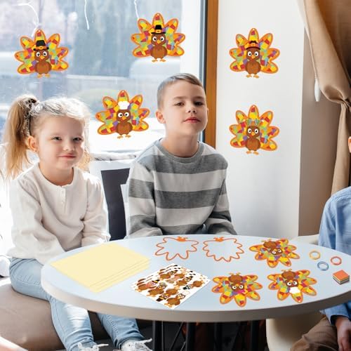 Renbuzhu 36PCS Thanksgiving Crafts Bulk: Turkey Paper Suncatchers DIY Kit for Fall Activities Decorations, Window Stained Glass Effect Art Supplies - Image 6