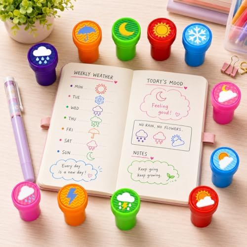 Cinrobiye 24 Pcs Weather Stampers Party Favor Set, Cute Weather Symbols Stamps for Kids Birthday Party, Classroom Rewards, Educational Learning Toys, Goody Bag Fillers - Image 4