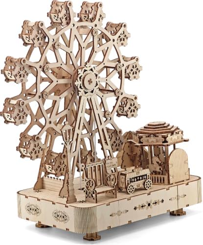 3D Wooden Puzzle for Adults, Ferris Wheels Music Box Model Kits with Light by Unknown