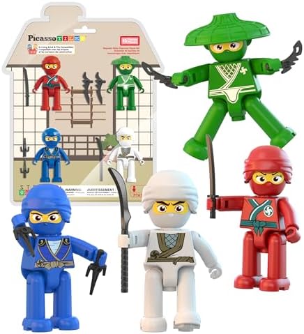 PicassoTiles Ninja Action Characters for Magnetic Tiles Building Block Toy Sets Accessory Add On Kit for Magnet Tile Playsets for Toddlers Boys Girls Ages 3+ Pretend Play STEM Educational Toys PTA14 by PicassoTiles