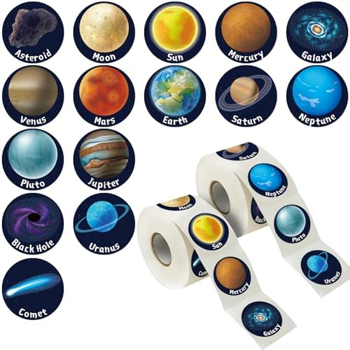 600Pcs Solar System Stickers 1.5 Inch Round Space Stickers Science Stickers Suitable as Student Slassroom Sewards, Children's Party Ggifts Decorative Planet Stickers by BANPUBASE