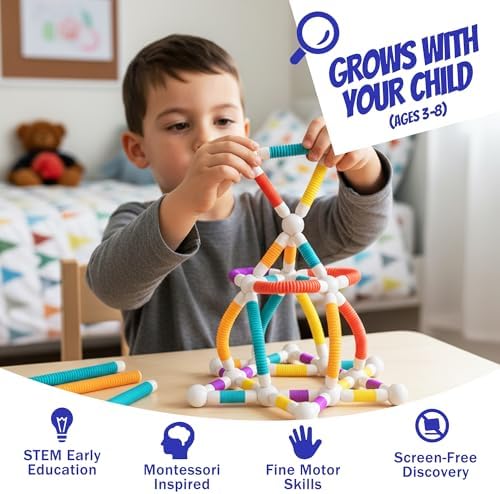 Flexible Magnetic Tubes for Kids, 66 PCS STEM Learning Builder Set - Image 3