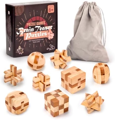 VolksRose 9pcs Wooden Brain Teaser Puzzles, IQ Challenge Puzzle Games, Logic Smart Mind Puzzle Box Lock Toy Removing Assembling 3D Small Puzzle Gift Set for Adults Teenagers Kids, 1.8inch 4.5cm by VolksRose