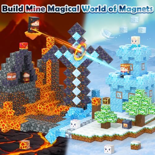 Magnetic Blocks - Build Mine Magnet World Ice Lava Set, Vibrant Colorful Building Blocks with Ultra Magnet Strength for Kids Ages 3-8, STEM Toys Creative Gifts for 3+ Year Old Boys Girls (100PCS/0.8") - Image 2