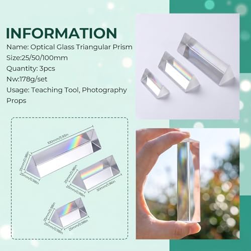 3 Pcs Equilateral Glass Prism, 1",2" & 4" Rainbow Crystal Prisms for Kids, Light Prism for Physics Teaching, Rainbow Maker and Photography - Image 3