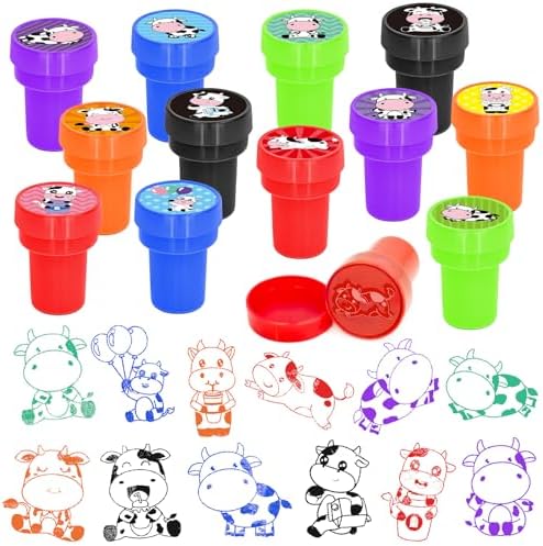 Cinrobiye 24 Pcs Cow Stampers Party Favor Set, Cute Farm Animal Stamps for Kids Birthday Party, Classroom Rewards, Farm Themed Party Supplies, Goody Bag Fillers, Barnyard Animal Toys by Cinrobiye