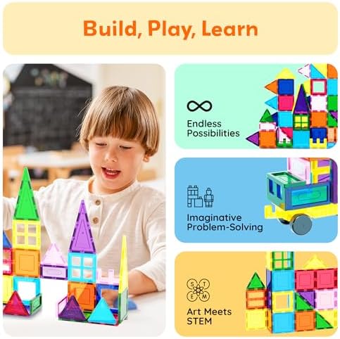 PicassoTiles 101 Piece Magnetic Tiles Building Set with Car & Bag Ages 3+ - Image 4