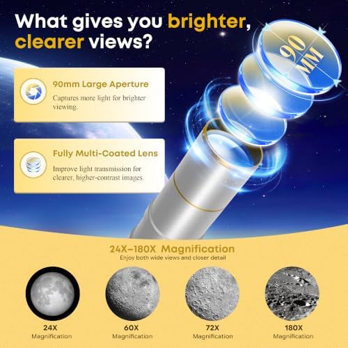 UncleHu 90mm Aperture 600mm Telescope for Adults Astronomy &Kids with Stool - Image 3