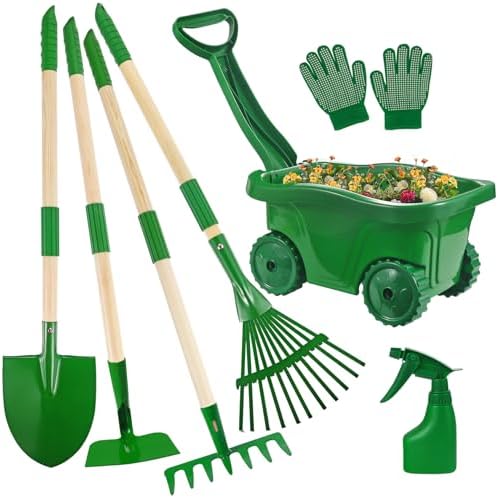 Duckura Kids Gardening Tools Set - 7pcs Wheelbarrow Set for Kids by Duckura