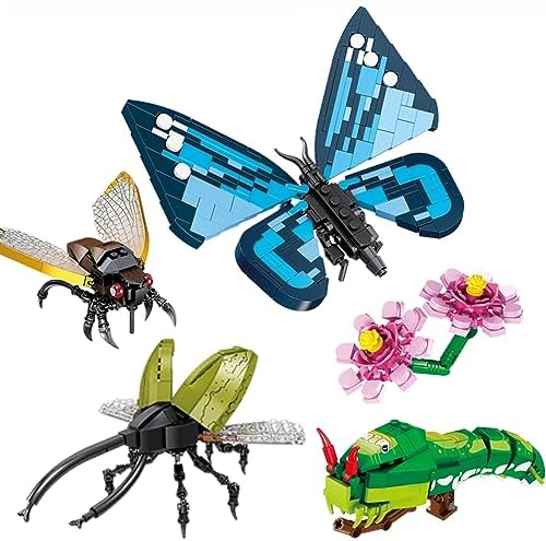 KAZI Ideas Insect Collection Building Set,with Life-Like Blue Butterfly,Hercules Beetle and Cicada Display Models for Nature Lovers,767 PCS Insects Building Blocks,Bug Building Set by KAZI