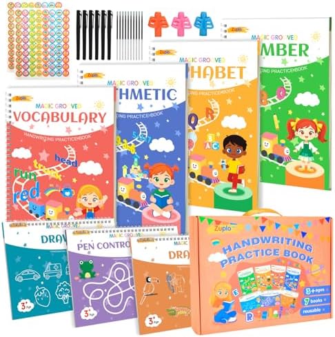 Magic Grooved Writing Practice for Kids Ages 3-8, Reusable Workbooks by Zuplo