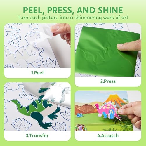 Klever Kits Foil Art Kit for Kids - Arts & Crafts Supplies, Mess Free Coloring, Dinosaur Foil Foam Stickers, Creative Travel Toys, Birthday Gifts for Boys & Girls Ages 4 and Up - Image 5