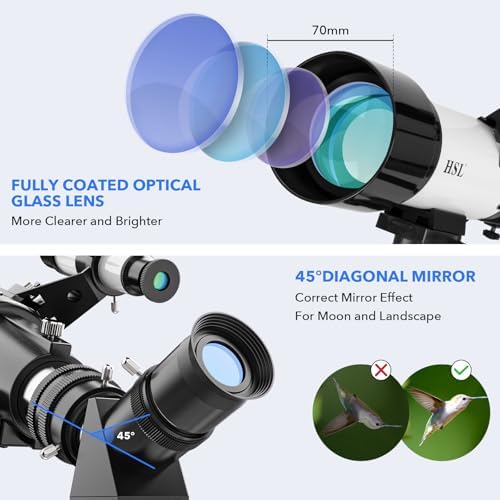 HSL Telescope for Adults,70mm Aperture 400mm Focal Length Refractor Telescope for Astronomy Beginners(20x-100x) - Travel Telescopes with Carry Bag and Adapter(White) - Image 3