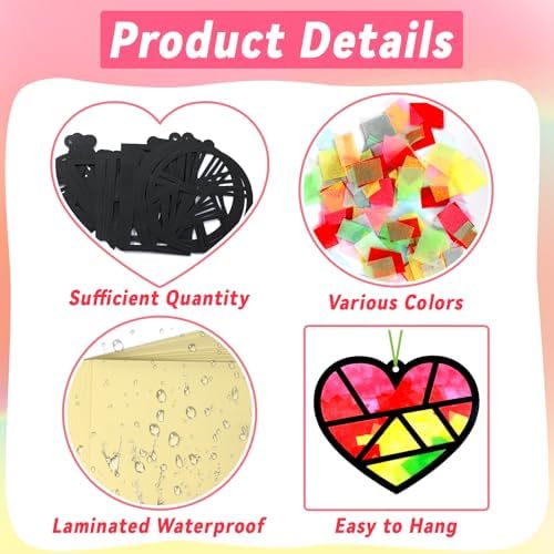Qyeahkj 36 Set Geometric Shapes Suncatcher Crafts for DIY Star Window Tissue Paper Craft Kit Triangle Heart Hanging Decor for Summer Home Activity Art Project Birthday Party Favor Gift - Image 3