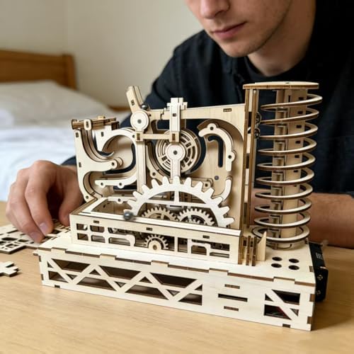 3D Wooden Puzzles for Adults, Motorized Marble Run Spiral Model Kit - Natural Wood DIY Craft Building Set, Unique Gift for Adults Men Women - Image 2
