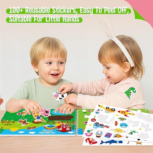 SpriteGru Sticker Activity Pad, 30 Different Scenes & 100+ Reusable Stickers, Dry Erase Brain-Boosting Puzzle Activities Book for Kids, Educational Toy for Road Trip, Airplane & Car Travel - Image 3
