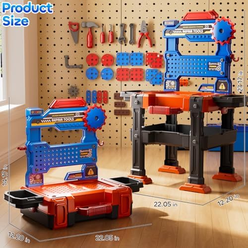 Kids Tools Toy Sets, 2 in 1 Workbench Toys and Pretend Play Toolbox - Image 6