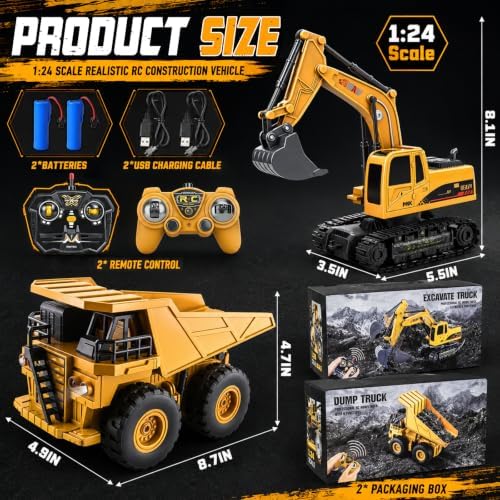 YongnKids 2 Pcs Large Rc Excavator Toy & Dump Truck for Kids Age 6+ - Image 6
