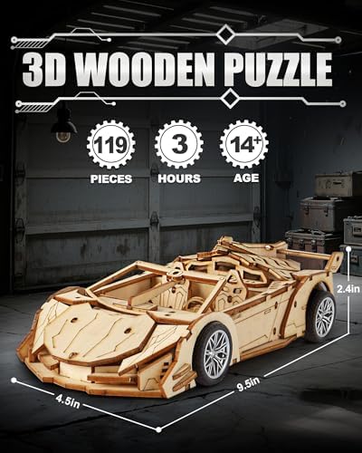 3D Wooden Puzzles for Adults Roadster, Wood Sport Car Model Kits - Image 2
