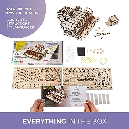 UGEARS Celesta 3D Mechanical Puzzle 3D Wooden Puzzles for Adults - Wooden Model Kits for Adults Musical Instruments for Adult Piano, Music Box and Xylophon Brain Teaser, Hobby Set - Image 4