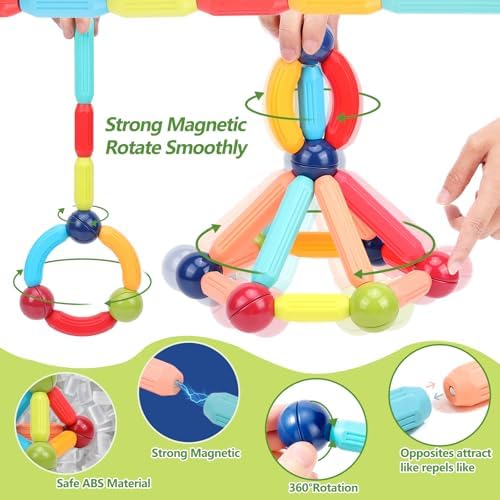 COUOMOXA Magnetic Building Blocks for Toddlers: STEM Educational Toys for 3 4 5+ Years Old Kids - Magnetic Stick Montessori Game for Family for Boys Girls 3-5 - Image 4