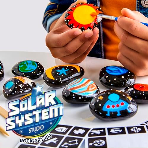 Discovery™ Solar System Studio Rock Art Kit, 35-Piece Space Craft Painting Set, Paint and Decorate Galaxy Rocks with Stencils, STEM Art Kit for Kids Ages 6+ - Image 2