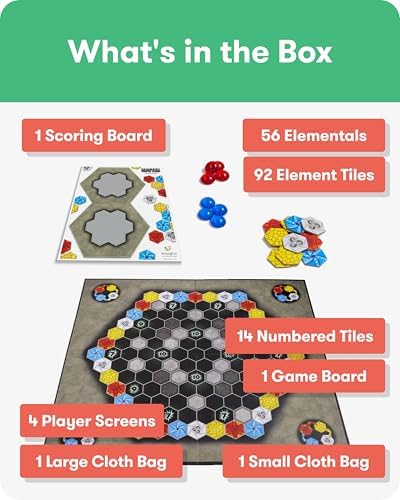 SimplyFun Matter Board Game – Area Control Strategy Game for Teens and Adults Ages 10+ – Includes Game Board, 92 Element Tiles, 56 Elementals, 14 Matter Tiles, 4 Player Screens, 2 Bags – 2-4 Players - Image 6
