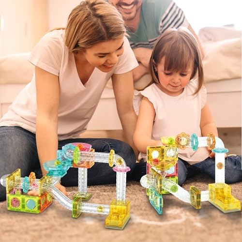 PicassoTiles Magnet Tile Building Block 80pc Marble Run Race Track Travel Size Pretend Play Toy With Launcher Lifter STEM Education Learning Magnetic Tiles Construction Kit School Boys Girls 3+ PTMG80 - Image 2