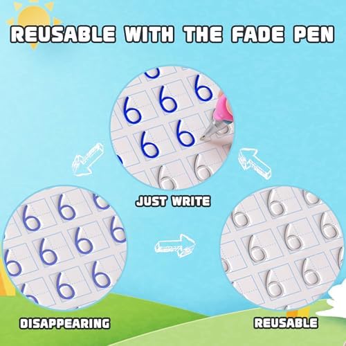 Magic grooved writing practice books Great for beginners, 4 books, 2 pens, 20 refills, 1 Blue pencil case. grooved handwriting practice for kids 3-10, reusable grooved handwriting workbooks. - Image 4