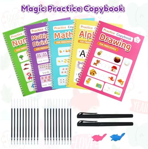 Elover Magic Grooved Writing Practice for Kid-Grooved Handwriting Practice for Kid 5-7 8-10- Magic Copybooks for KidsAges 3-5 Toys for Ages 5-7 Preschool Learning Activities (5 Book) - Image 2