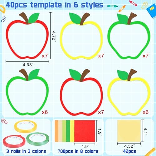 Renbuzhu 40PCS Back to School Apple-Shaped Crafts Bulk: Tissue Paper Sign Suncatchers, First Day of Classroom Activities DIY Kit, Fall Decorations, Window Stained Glass Effect Art Supplies - Image 4